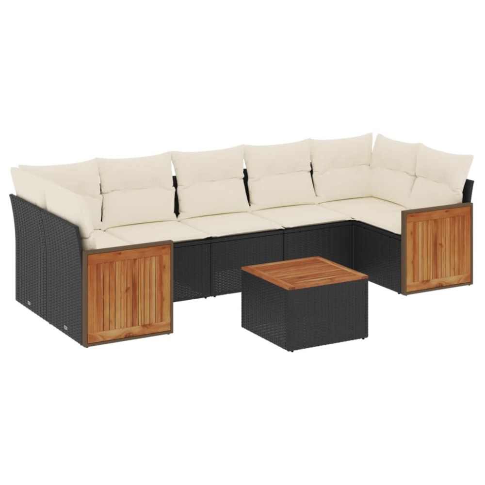 vidaXL Set mobilier de grădină cu perne, 8 piese, negru, poliratan
