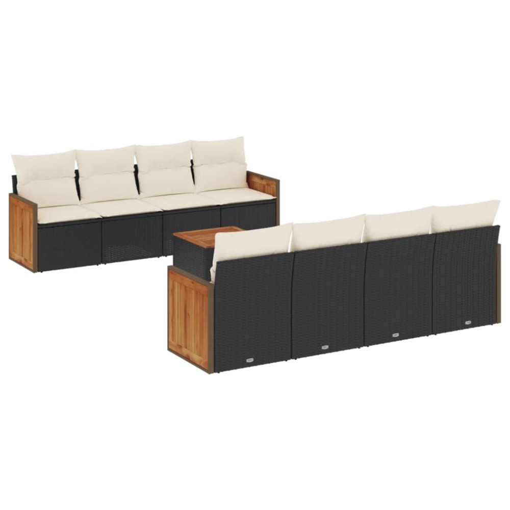 vidaXL Set mobilier de grădină cu perne, 9 piese, negru, poliratan