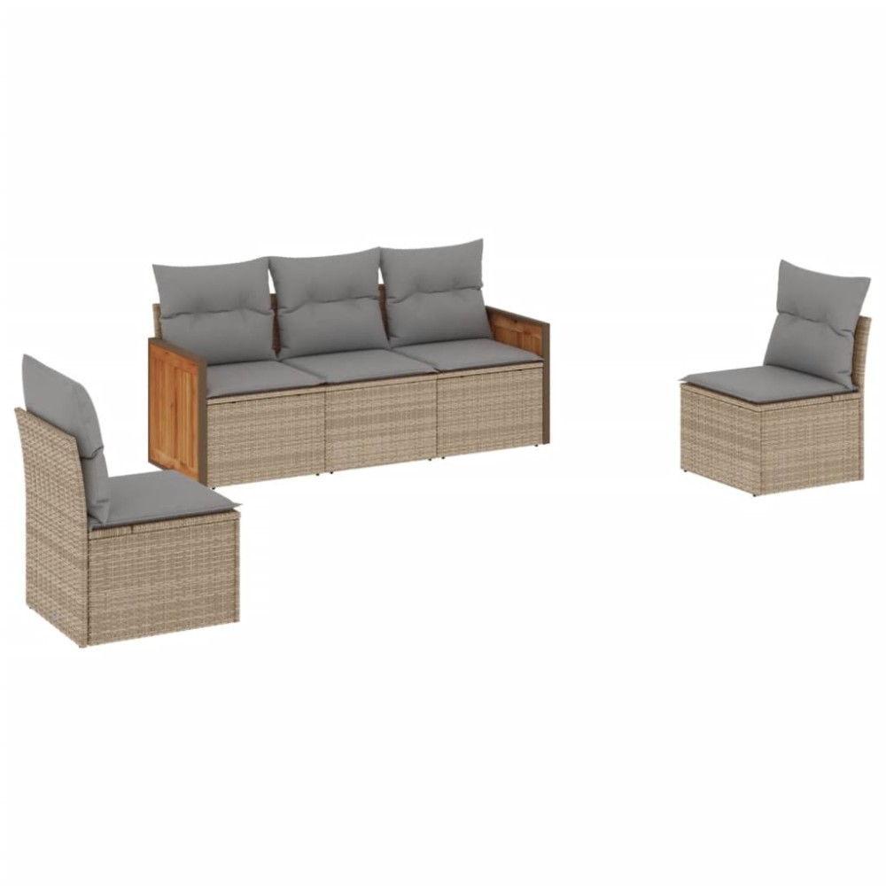 vidaXL Set canapele de grădină cu perne, 5 piese, bej, poliratan