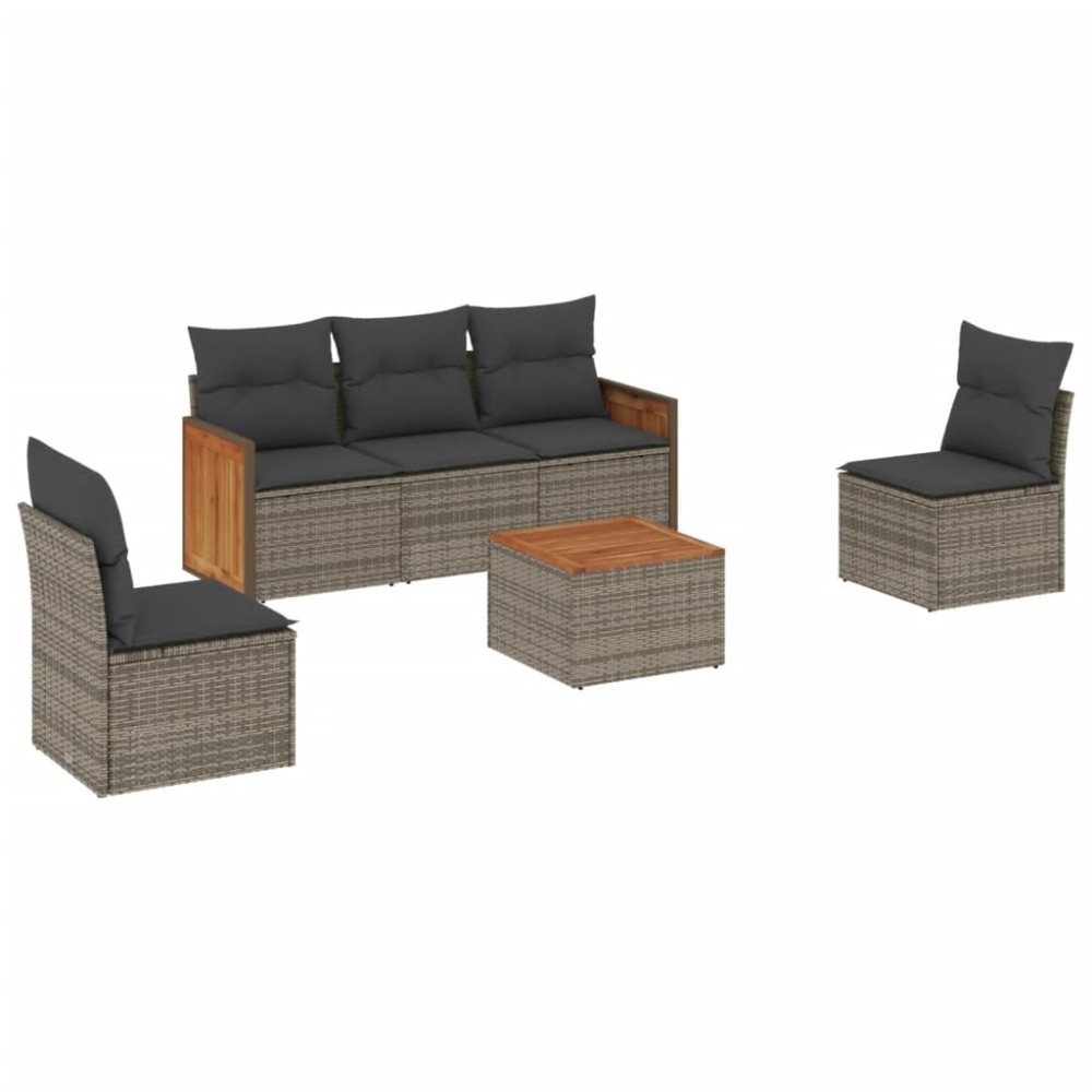 vidaXL Set mobilier grădină cu perne, 6 piese, gri, poliratan