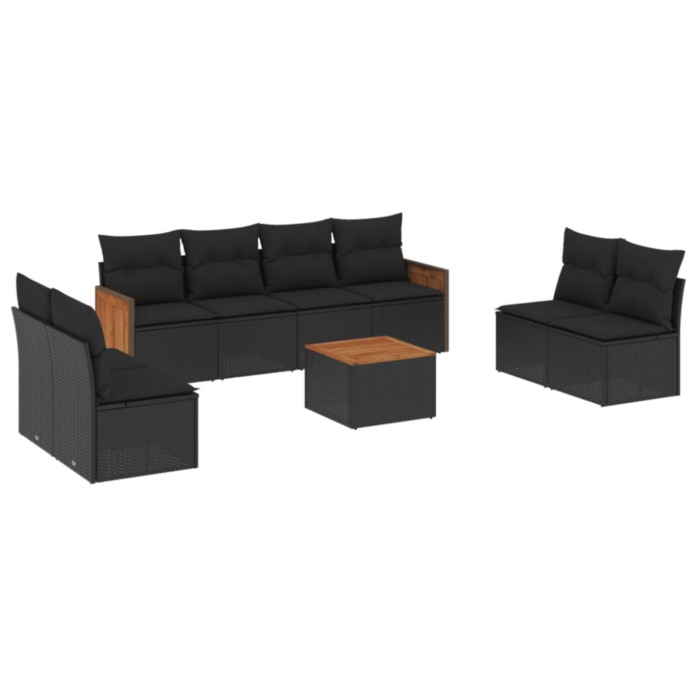 vidaXL Set mobilier de grădină cu perne, 9 piese, negru, poliratan