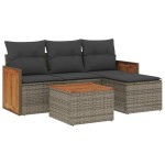 vidaXL Set canapea de grădină cu perne, 5 piese, gri, poliratan vidaXL Set canapea de grădină cu perne, 5 piese, gri, poliratan