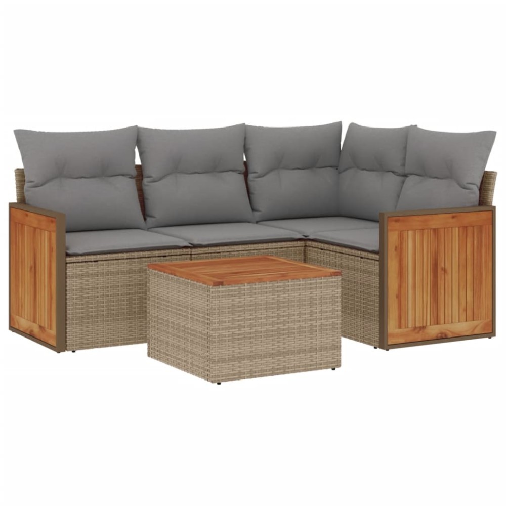 vidaXL Set canapele de grădină cu perne, 5 piese, bej, poliratan