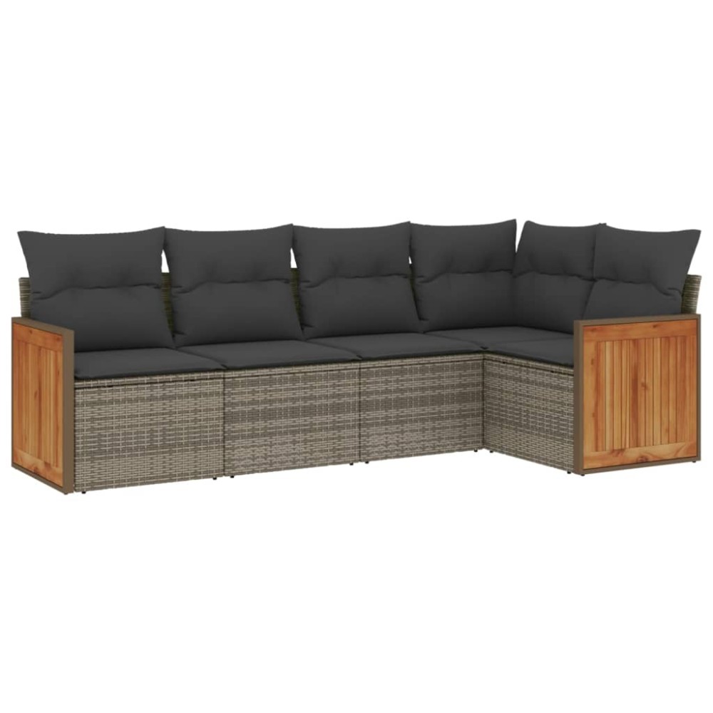 vidaXL Set canapea de grădină cu perne, 5 piese, gri, poliratan