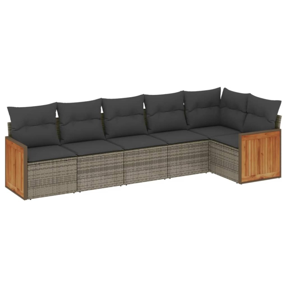 vidaXL Set mobilier grădină cu perne, 6 piese, gri, poliratan