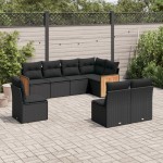 vidaXL Set mobilier de grădină cu perne, 8 piese, negru, poliratan vidaXL Set mobilier de grădină cu perne, 8 piese, negru, poliratan