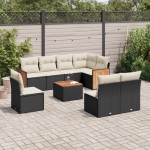 vidaXL Set mobilier de grădină cu perne, 9 piese, negru, poliratan