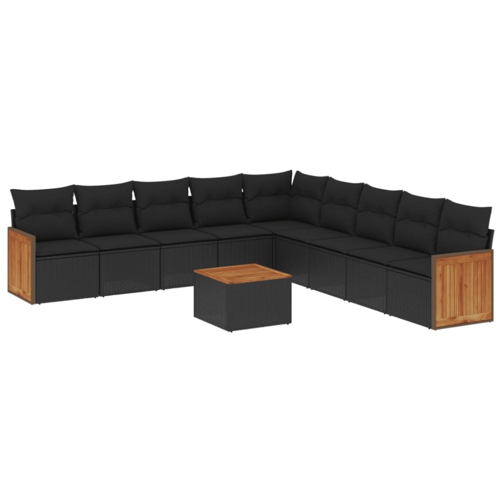 vidaXL Set canapele de grădină cu perne, 10 piese, negru, poliratan