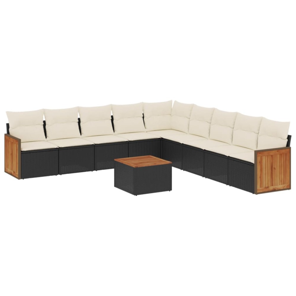 vidaXL Set canapele de grădină cu perne, 10 piese, negru, poliratan