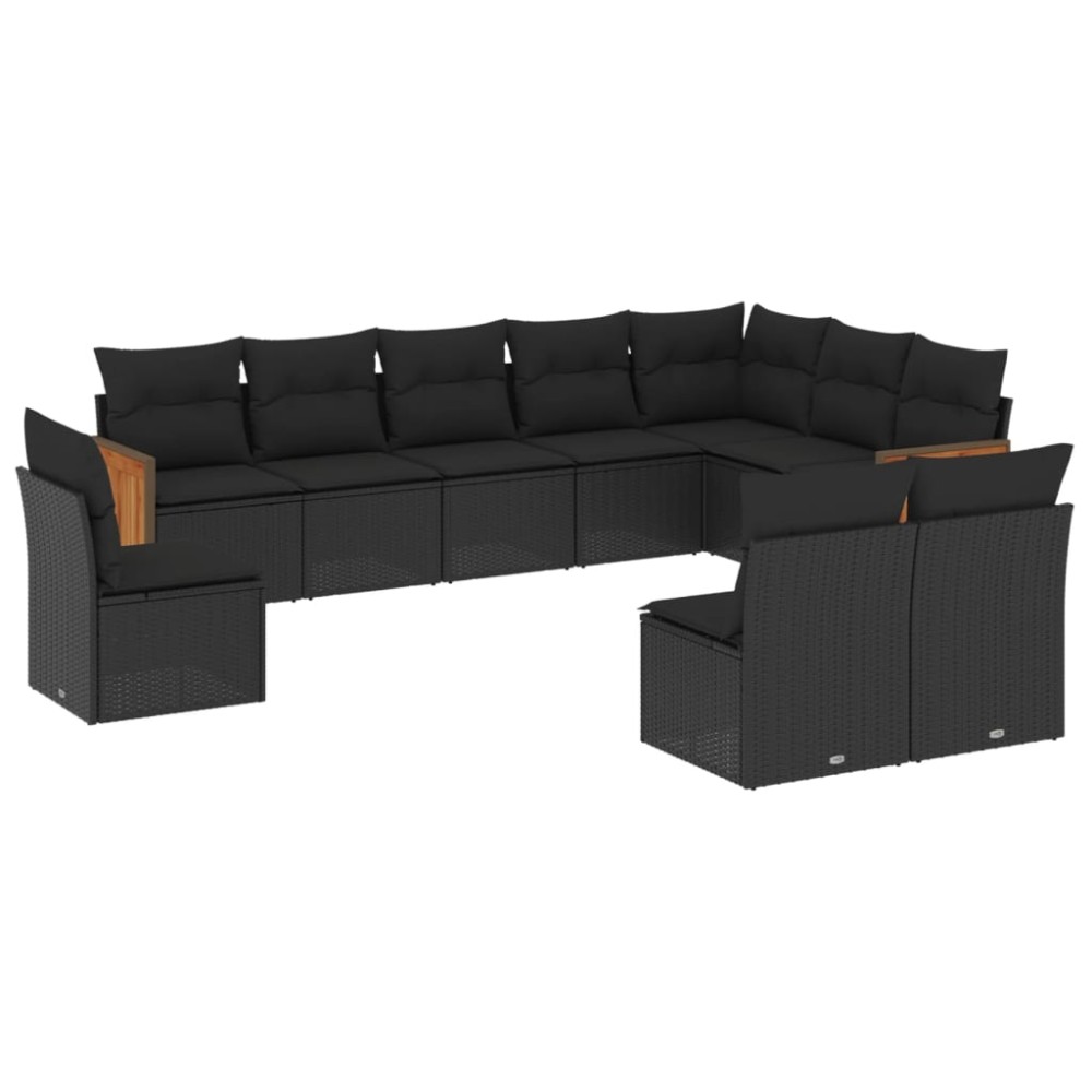 vidaXL Set canapele de grădină cu perne, 10 piese, negru, poliratan