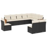 vidaXL Set canapele de grădină cu perne, 10 piese, negru, poliratan