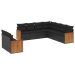 vidaXL Set mobilier de grădină cu perne, 9 piese, negru, poliratan