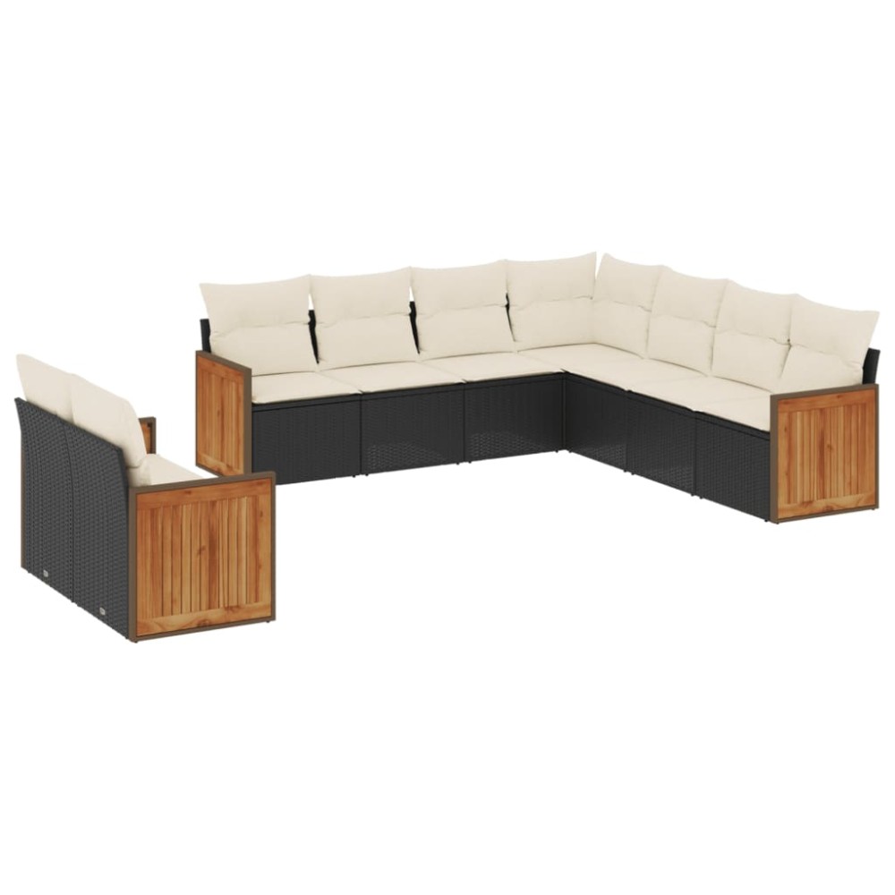 vidaXL Set mobilier de grădină cu perne, 9 piese, negru, poliratan