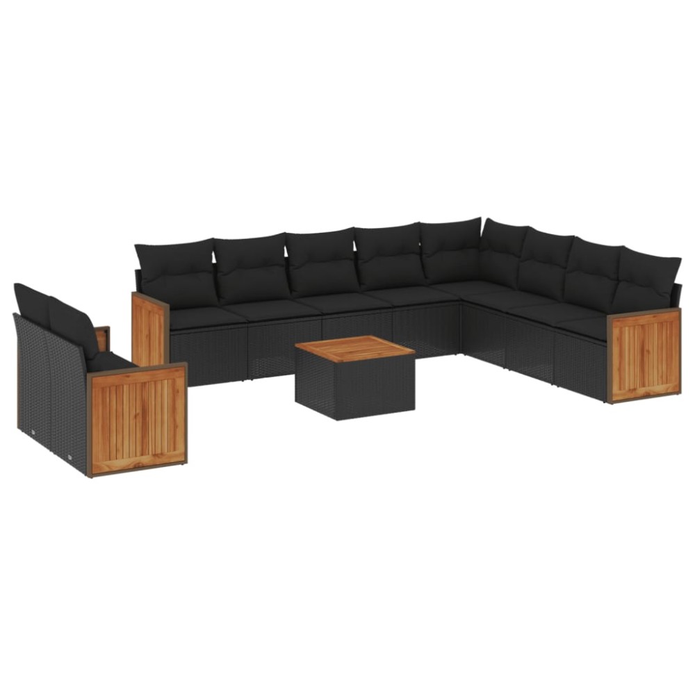 vidaXL Set canapele de grădină cu perne, 11 piese, negru, poliratan