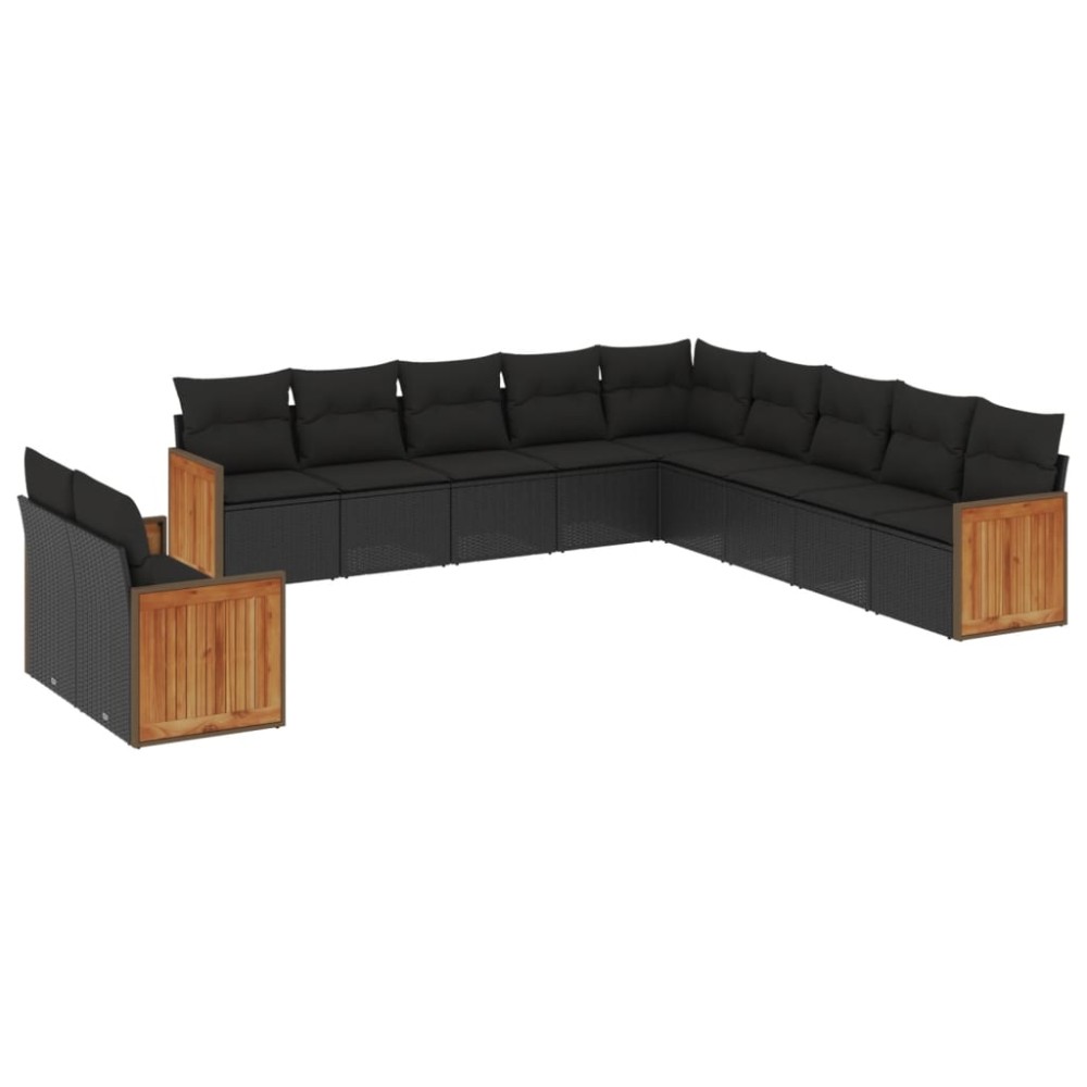 vidaXL Set canapele de grădină cu perne, 11 piese, negru, poliratan