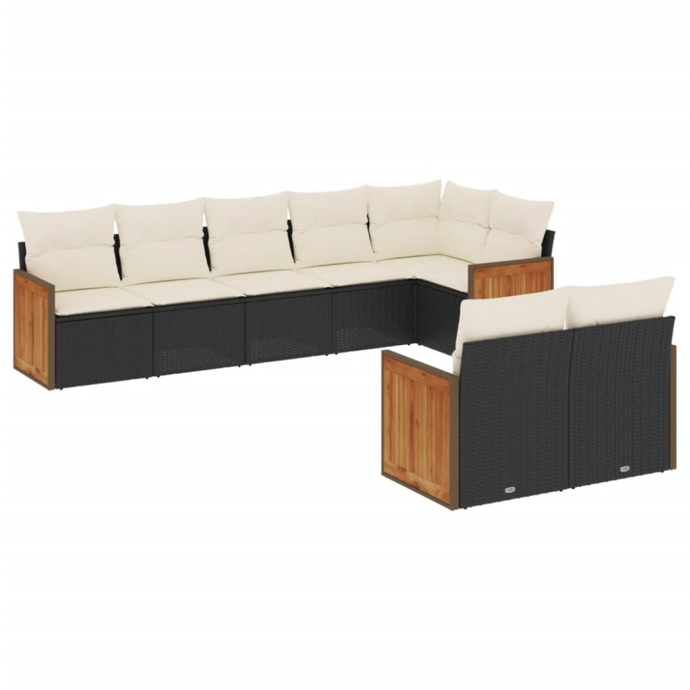 vidaXL Set mobilier de grădină cu perne, 8 piese, negru, poliratan