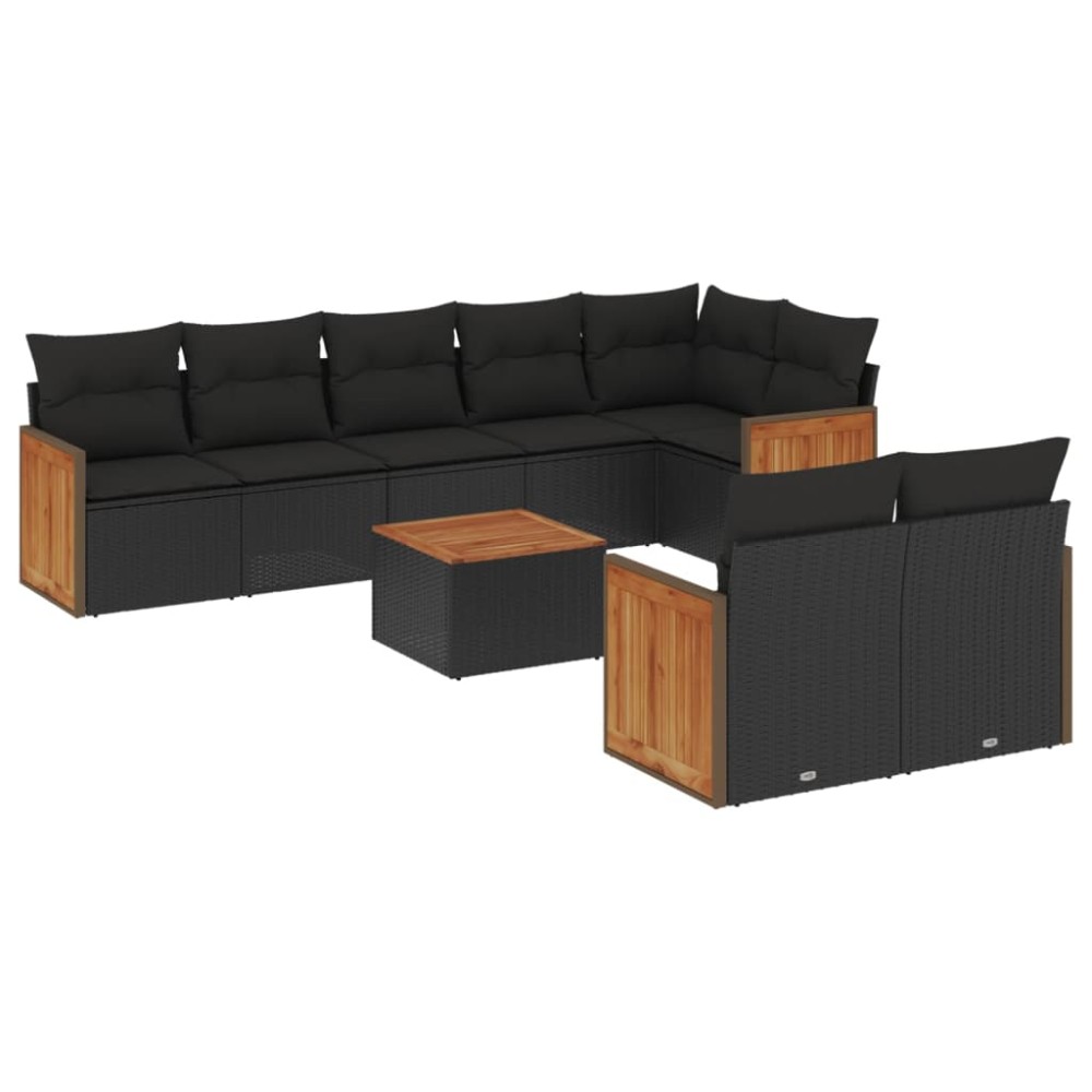 vidaXL Set mobilier de grădină cu perne, 9 piese, negru, poliratan