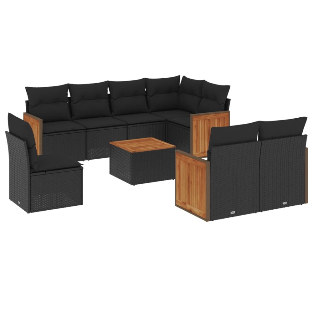 vidaXL Set mobilier de grădină cu perne, 9 piese, negru, poliratan