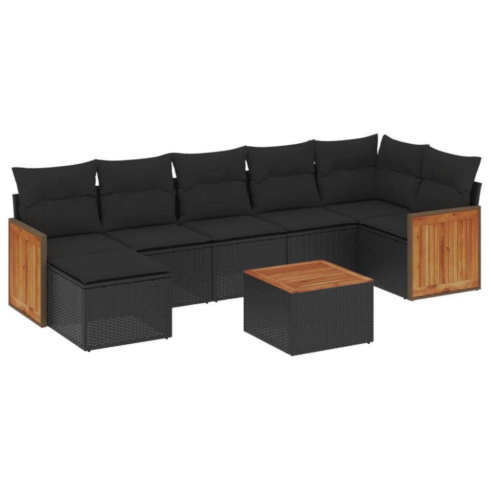 vidaXL Set mobilier de grădină cu perne, 8 piese, negru, poliratan
