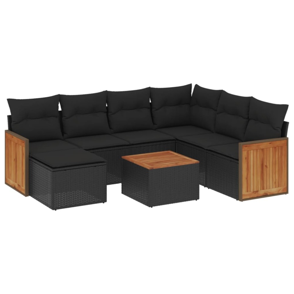 vidaXL Set mobilier de grădină cu perne, 8 piese, negru, poliratan