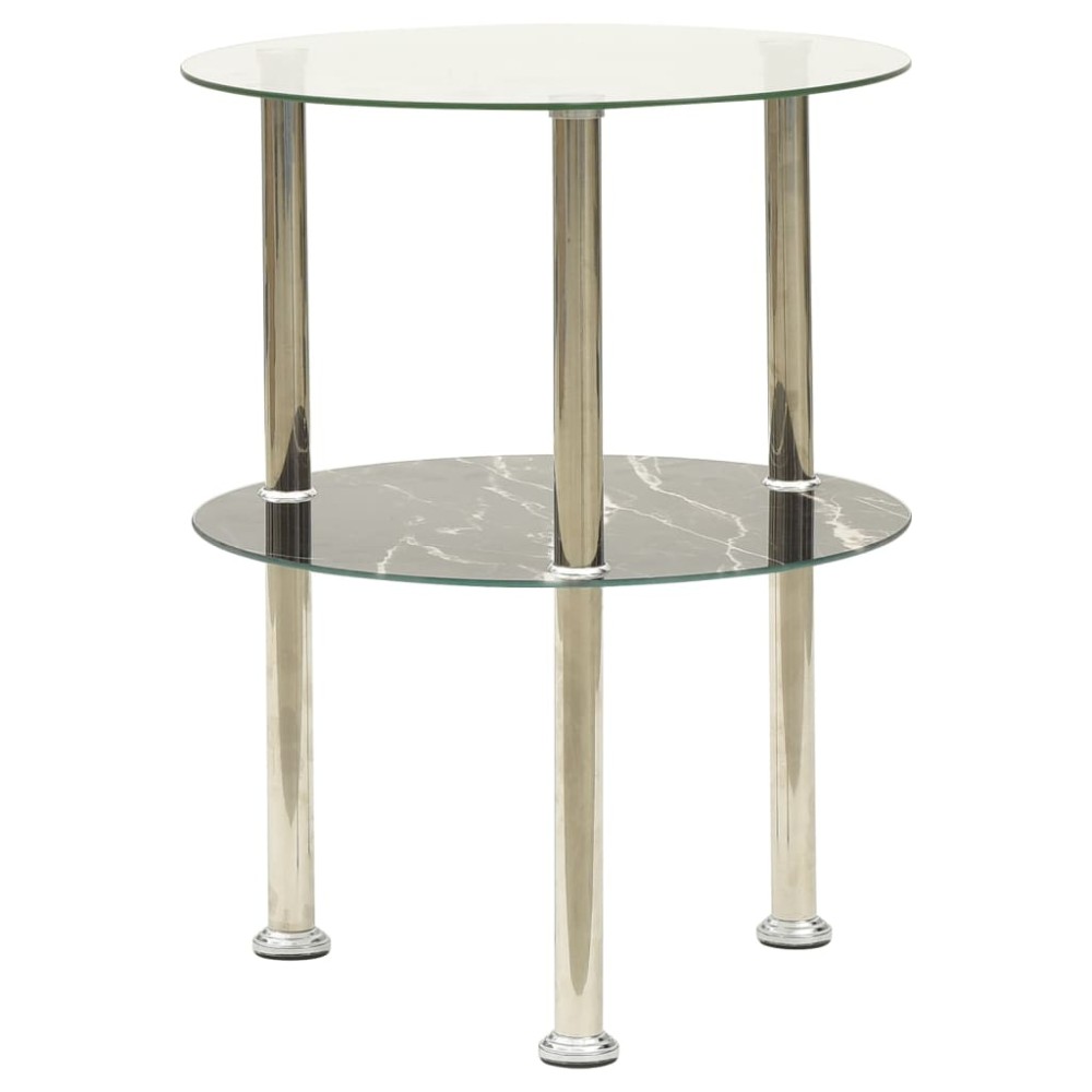 vidaXL Masă laterală 2 niv. transparent/negru marmură 38 cm sticlă