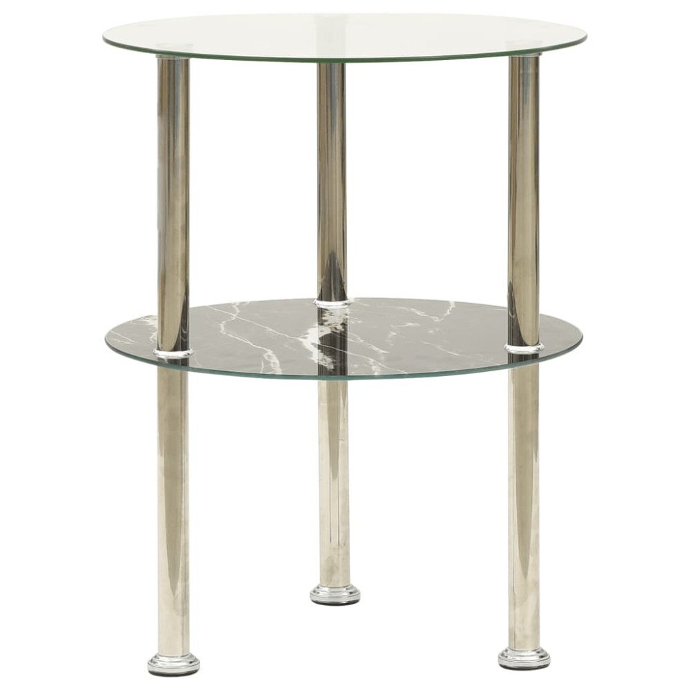 vidaXL Masă laterală 2 niv. transparent/negru marmură 38 cm sticlă