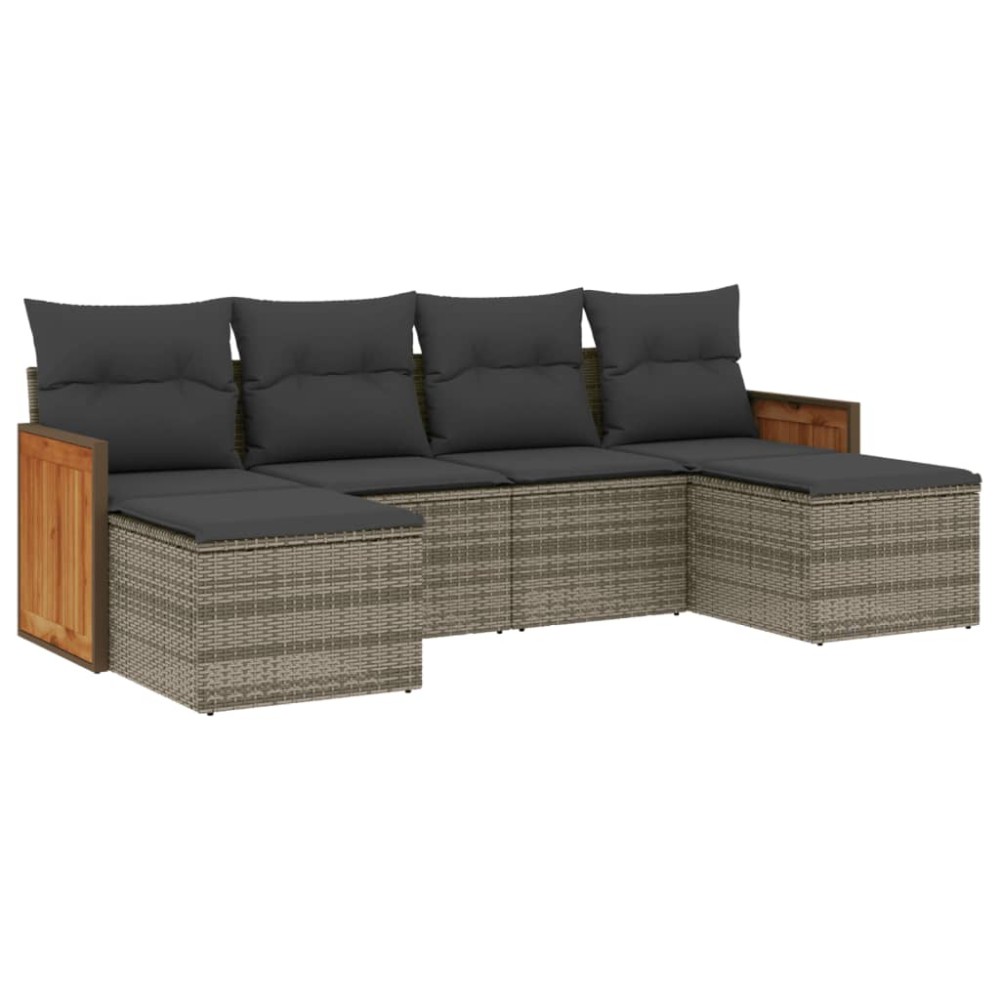 vidaXL Set mobilier grădină cu perne, 6 piese, gri, poliratan
