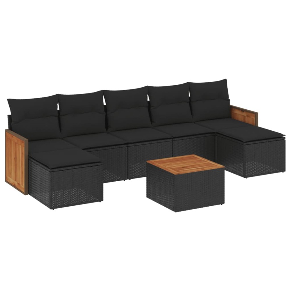 vidaXL Set mobilier de grădină cu perne, 8 piese, negru, poliratan