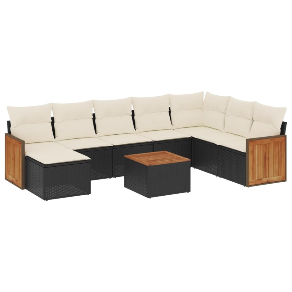 vidaXL Set mobilier de grădină cu perne, 9 piese, negru, poliratan