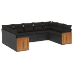 vidaXL Set mobilier de grădină cu perne, 9 piese, negru, poliratan