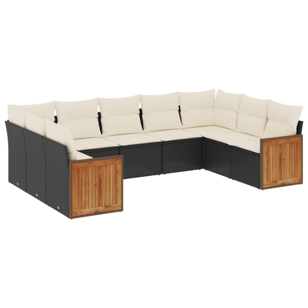 vidaXL Set mobilier de grădină cu perne, 9 piese, negru, poliratan