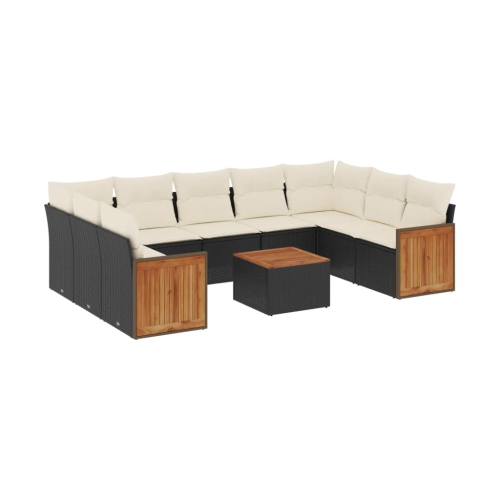 vidaXL Set canapele de grădină cu perne, 10 piese, negru, poliratan