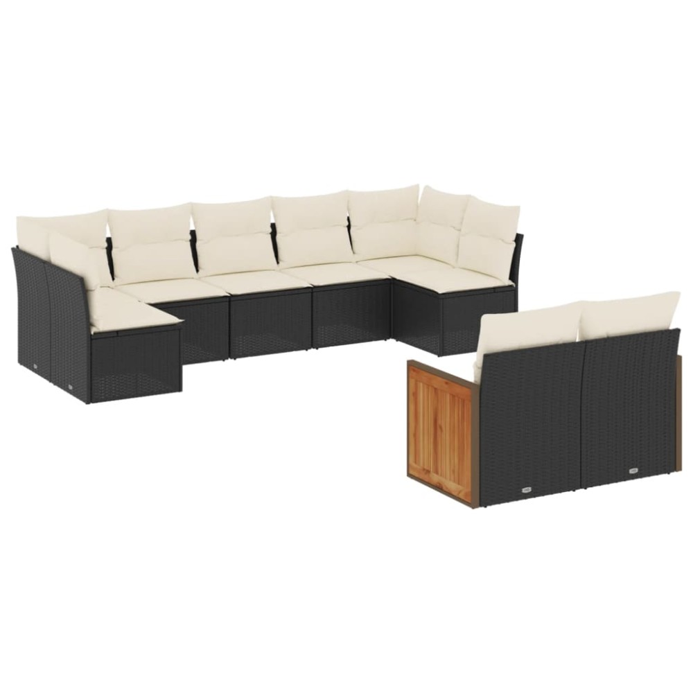 vidaXL Set mobilier de grădină cu perne, 9 piese, negru, poliratan