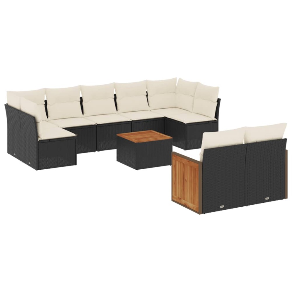 vidaXL Set canapele de grădină cu perne, 10 piese, negru, poliratan