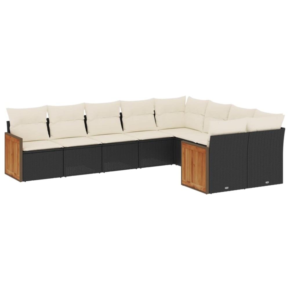 vidaXL Set mobilier de grădină cu perne, 9 piese, negru, poliratan