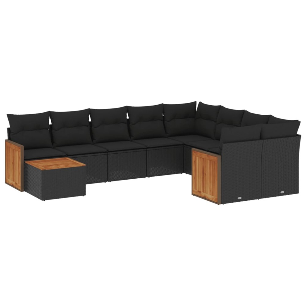 vidaXL Set canapele de grădină cu perne, 10 piese, negru, poliratan