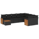 vidaXL Set canapele de grădină cu perne, 10 piese, negru, poliratan