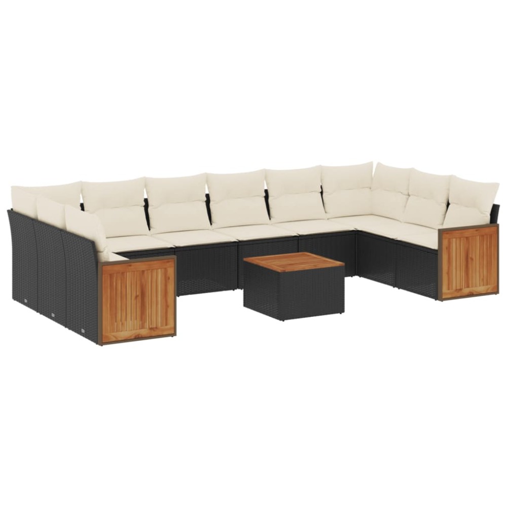 vidaXL Set canapele de grădină cu perne, 11 piese, negru, poliratan