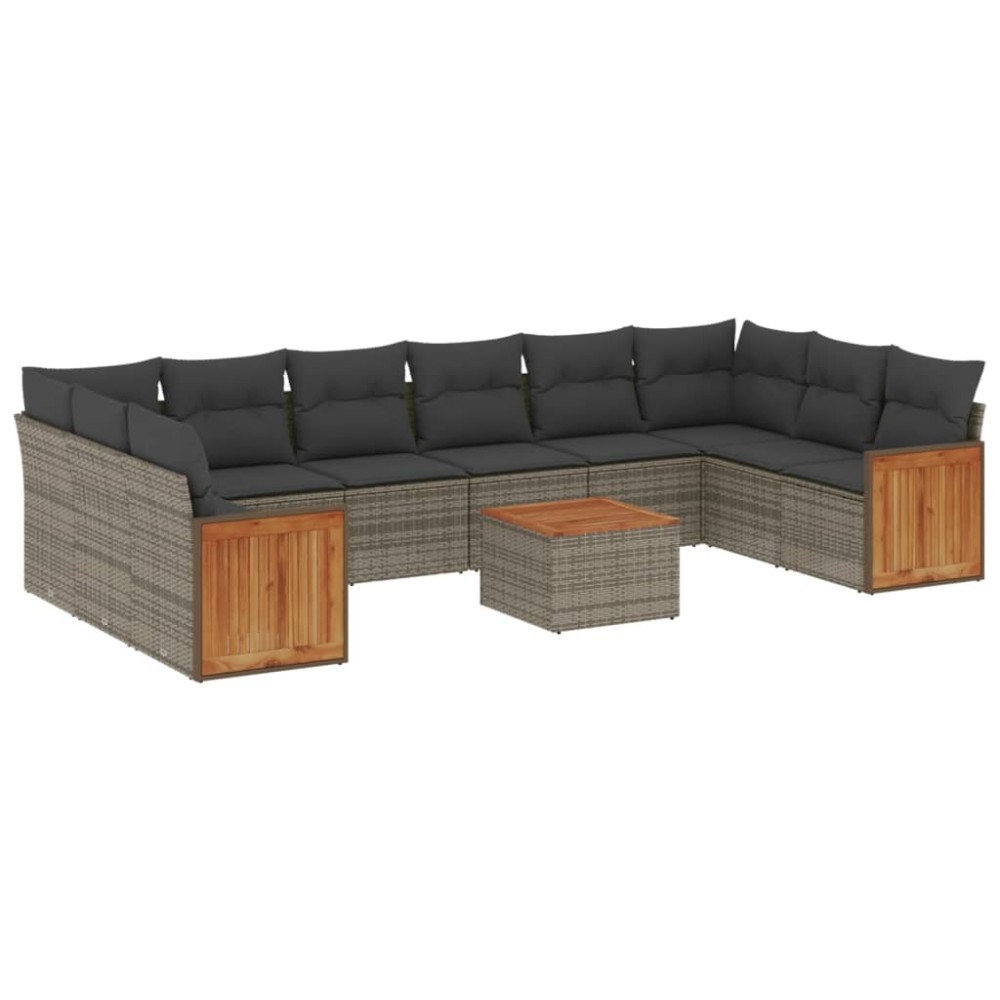 vidaXL Set canapele de grădină cu perne, 11 piese, gri, poliratan
