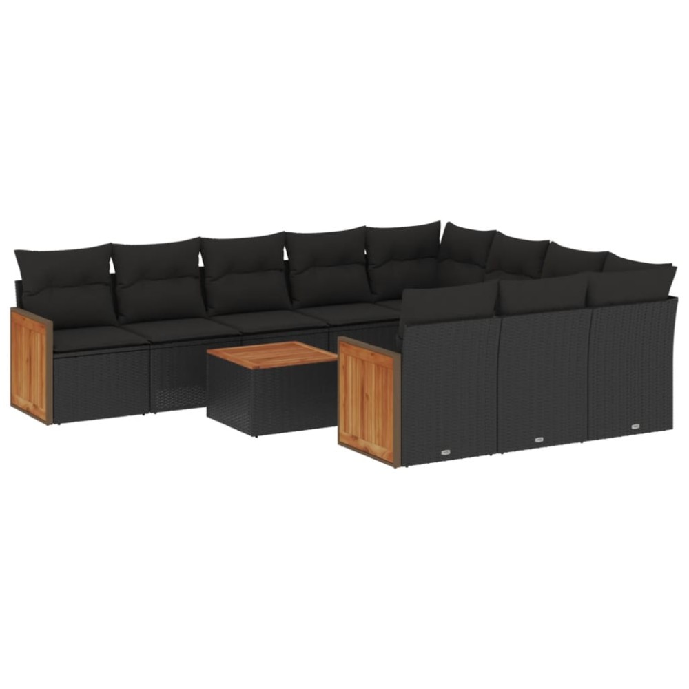 vidaXL Set canapele de grădină cu perne, 11 piese, negru, poliratan