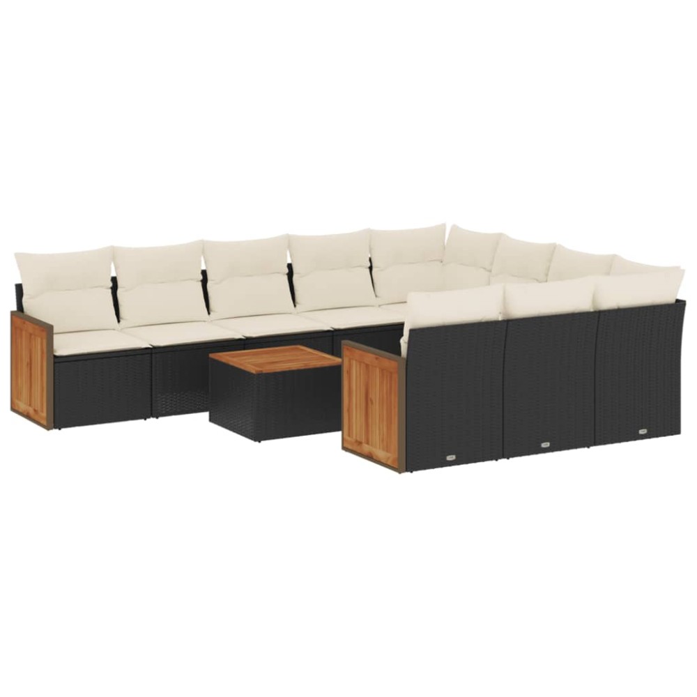 vidaXL Set canapele de grădină cu perne, 11 piese, negru, poliratan