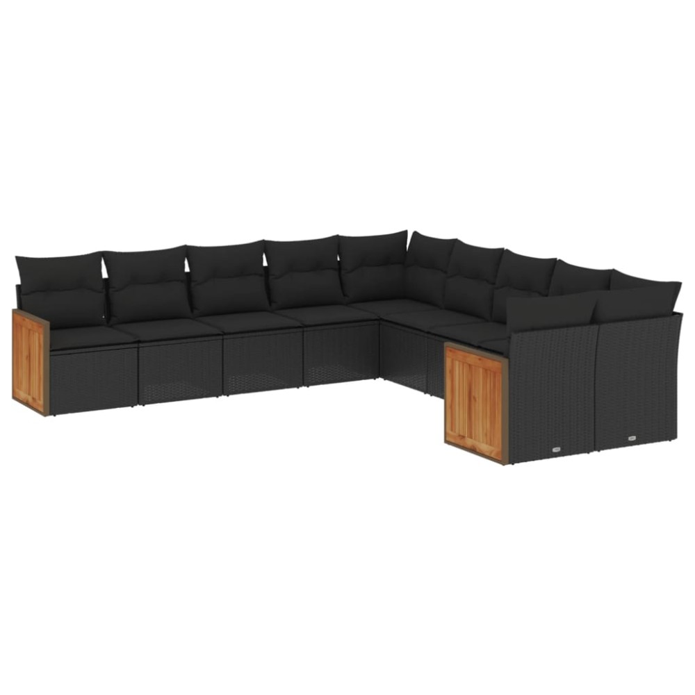 vidaXL Set canapele de grădină cu perne, 10 piese, negru, poliratan