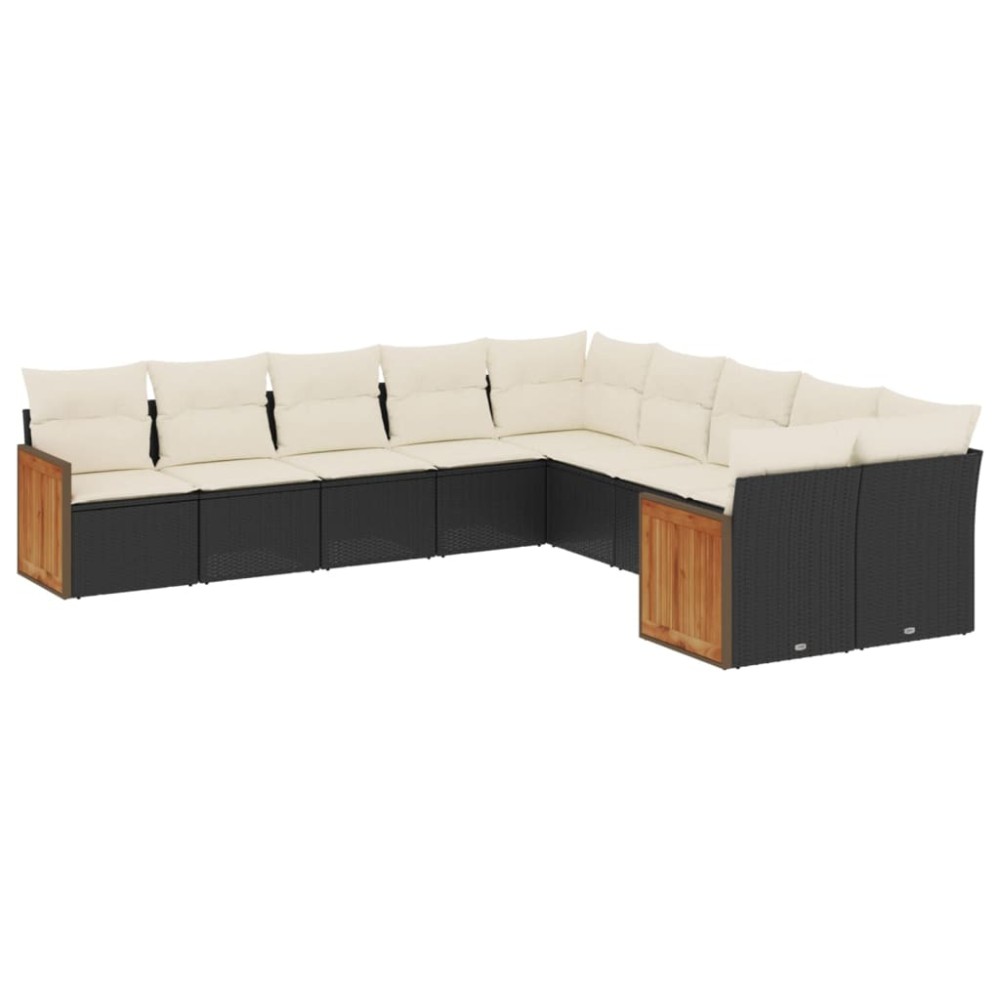 vidaXL Set canapele de grădină cu perne, 10 piese, negru, poliratan