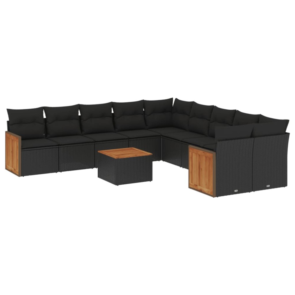 vidaXL Set canapele de grădină cu perne, 11 piese, negru, poliratan