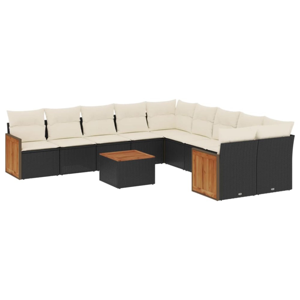 vidaXL Set canapele de grădină cu perne, 11 piese, negru, poliratan