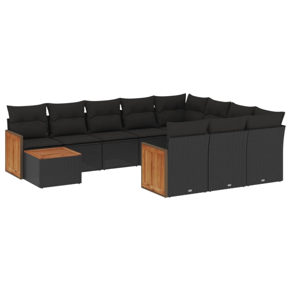 vidaXL Set canapele de grădină cu perne, 11 piese, negru, poliratan