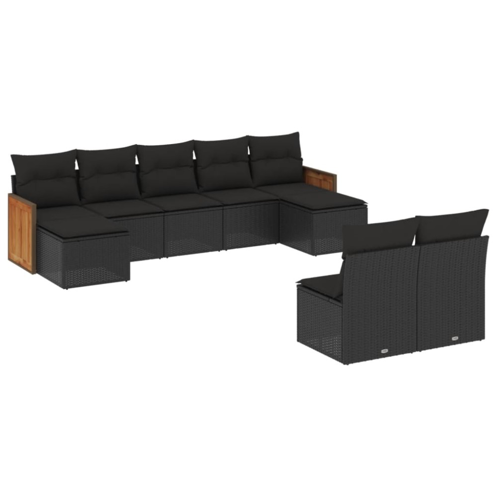 vidaXL Set mobilier de grădină cu perne, 9 piese, negru, poliratan