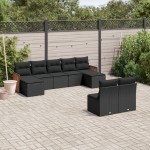 vidaXL Set mobilier de grădină cu perne, 9 piese, negru, poliratan