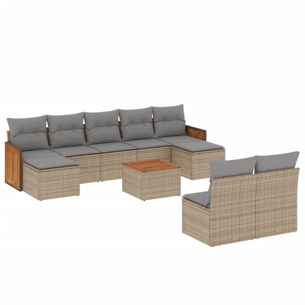 vidaXL Set canapele de grădină cu perne, 10 piese, bej, poliratan