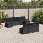 vidaXL Set canapele de grădină cu perne, 10 piese, negru, poliratan vidaXL Set canapele de grădină cu perne, 10 piese, negru, poliratan